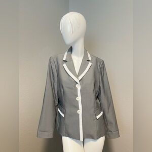 Evan Picone Suit Women”s 3 Button Grey White Striped LS Blazer Jacket Size 12